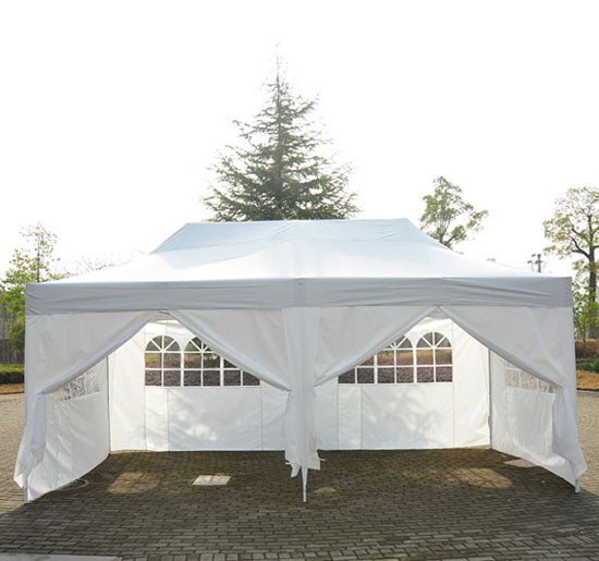 Partyzelt & Falt-Pavillon 3x6 m mieten – weiß, wasserdicht, mit Seitenteilen – 2