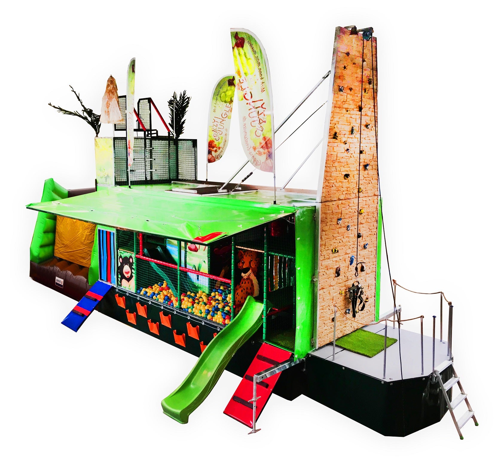 Crazy Jungle 3in1 mieten - Spielmobil, Kletterwand & Ninja-Freefall-Jump