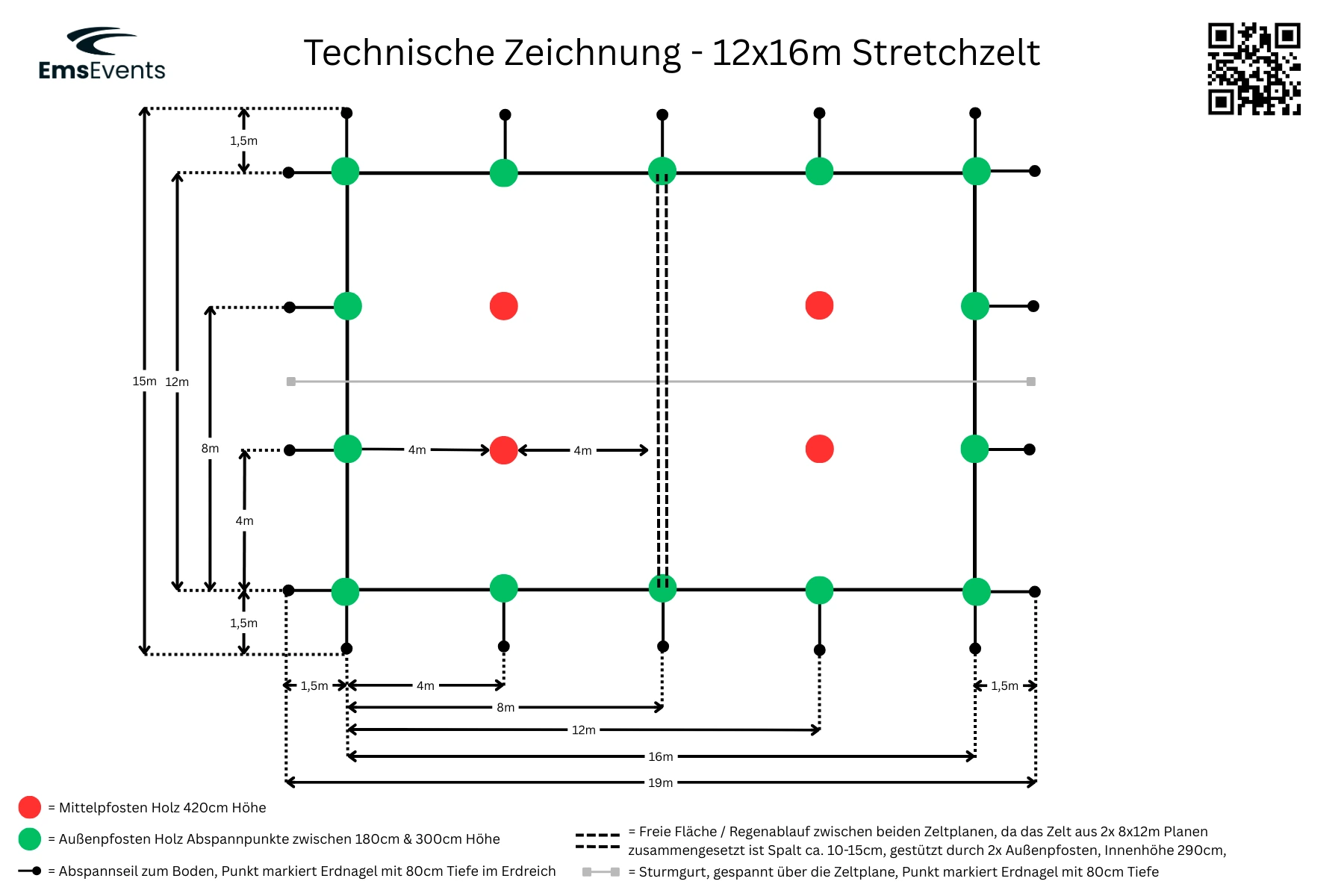 Stretchzelt 12x16m mieten – flexible Aufbauform, Holzstangen – 2