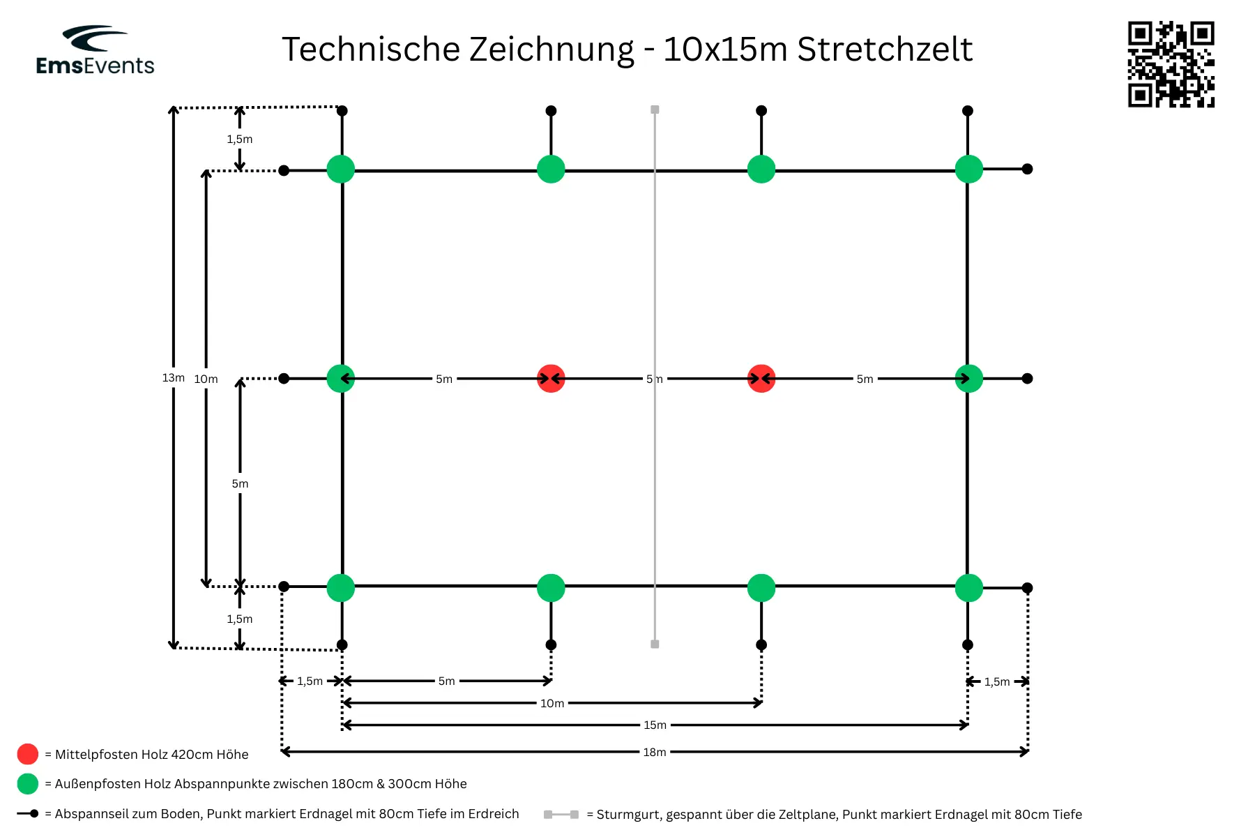 Stretchzelt 10x15m mieten – flexible Aufbauform, Holzstangen – 2