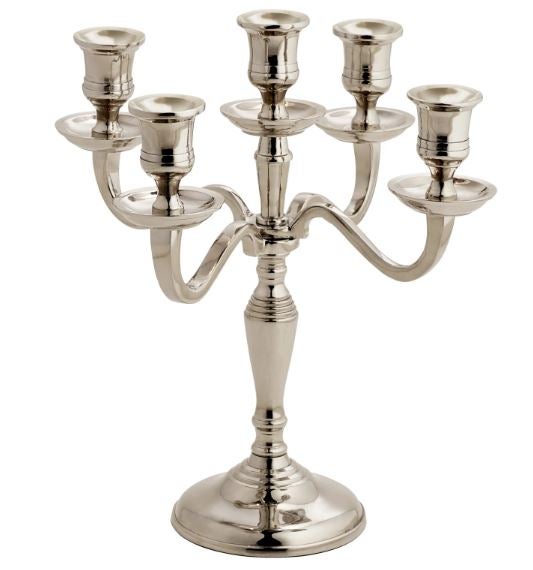Kerzenständer 5-armig mieten - elegant, silberfarbig, 39 cm