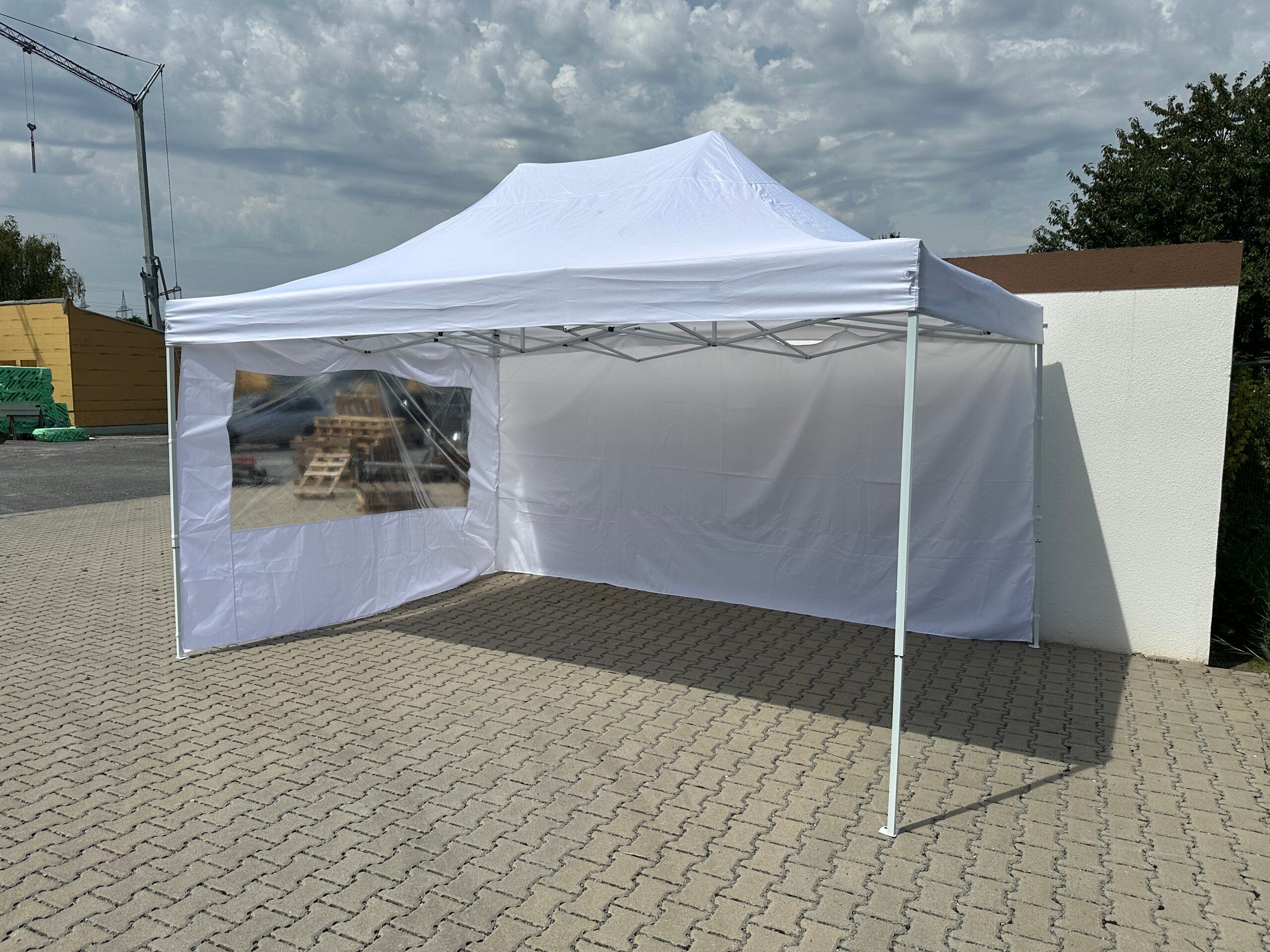 Stahl Faltpavillon 3x4,5m mieten – TOOLPORT, wasserdicht, inkl. 2 Seitenteile