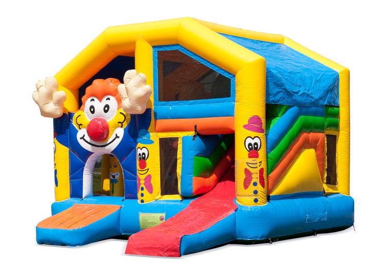 Hüpfburg Multiplay Clown mit Dach mieten – bis 10 Kinder, Komplettset