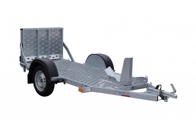 Motorrad-Transportanhänger mieten – Profi Tieflader 750 kg, V-Deichsel