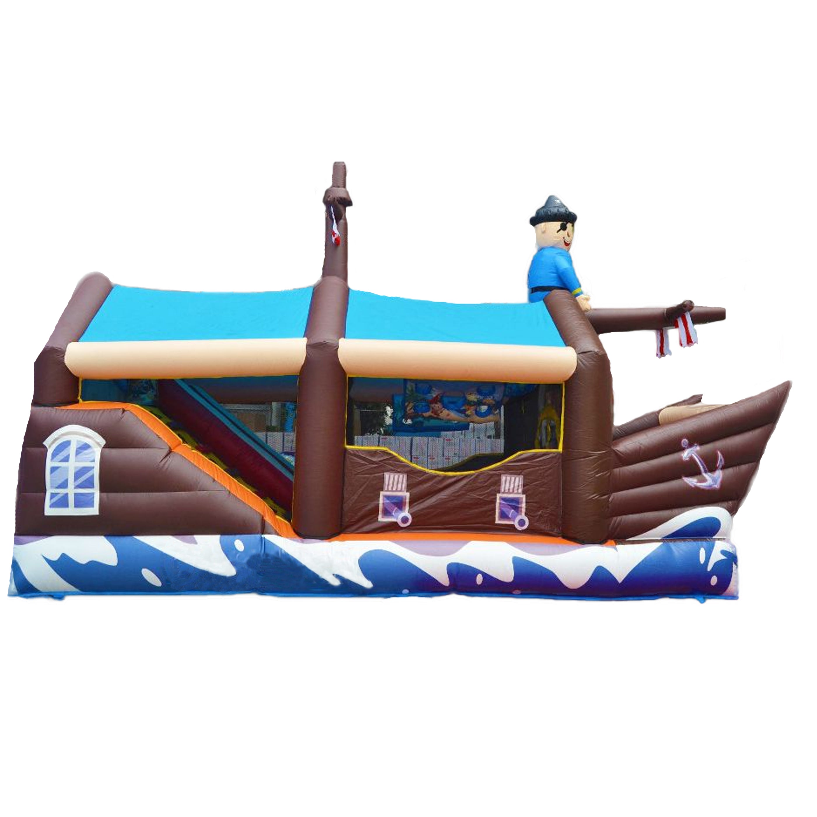 Hüpfburg mieten Piratenschiff mit Rutsche & Dach – XXL Profi-Springburg 8x4x5 m – 2