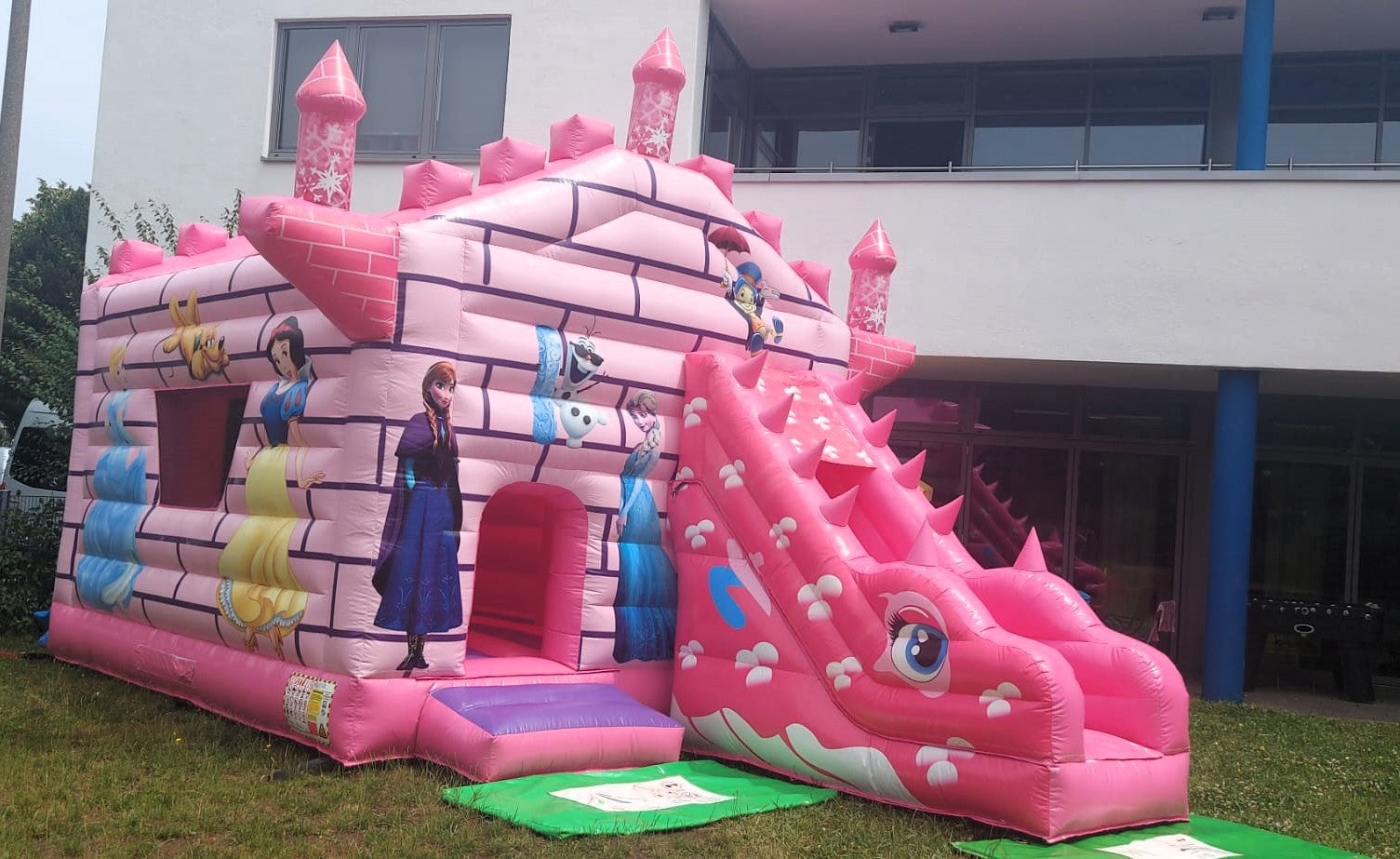 XXL Hüpfburg mieten rosa Prinzessin Märchenschloss mit Rutsche & Sonnendach 8x4x5 m
