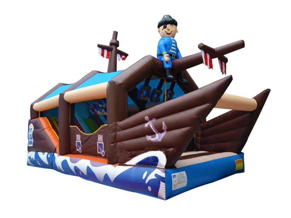 Hüpfburg mieten Piratenschiff mit Rutsche & Dach – XXL Profi-Springburg 8x4x5 m