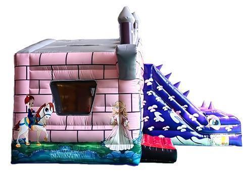 Hüpfburg mieten lila Prinzessin Märchenschloss mit Drachenrutsche & Sonnendach 6x4x4,5 m – 2