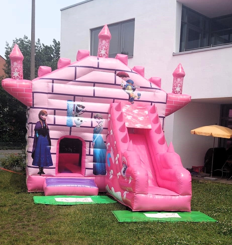 XXL Hüpfburg mieten rosa Prinzessin Märchenschloss mit Rutsche & Sonnendach 8x4x5 m – 2
