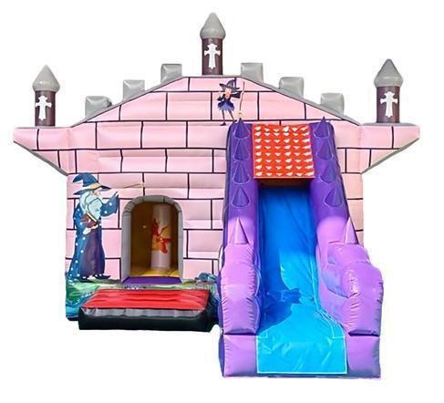 Hüpfburg mieten lila Prinzessin Märchenschloss mit Drachenrutsche & Sonnendach 6x4x4,5 m