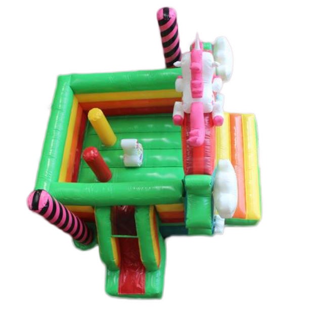 Hüpfburg mieten Einhorn Regenbogen mit Rutsche – Profi Springburg 4x4x4 m inkl. Zubehör – 4