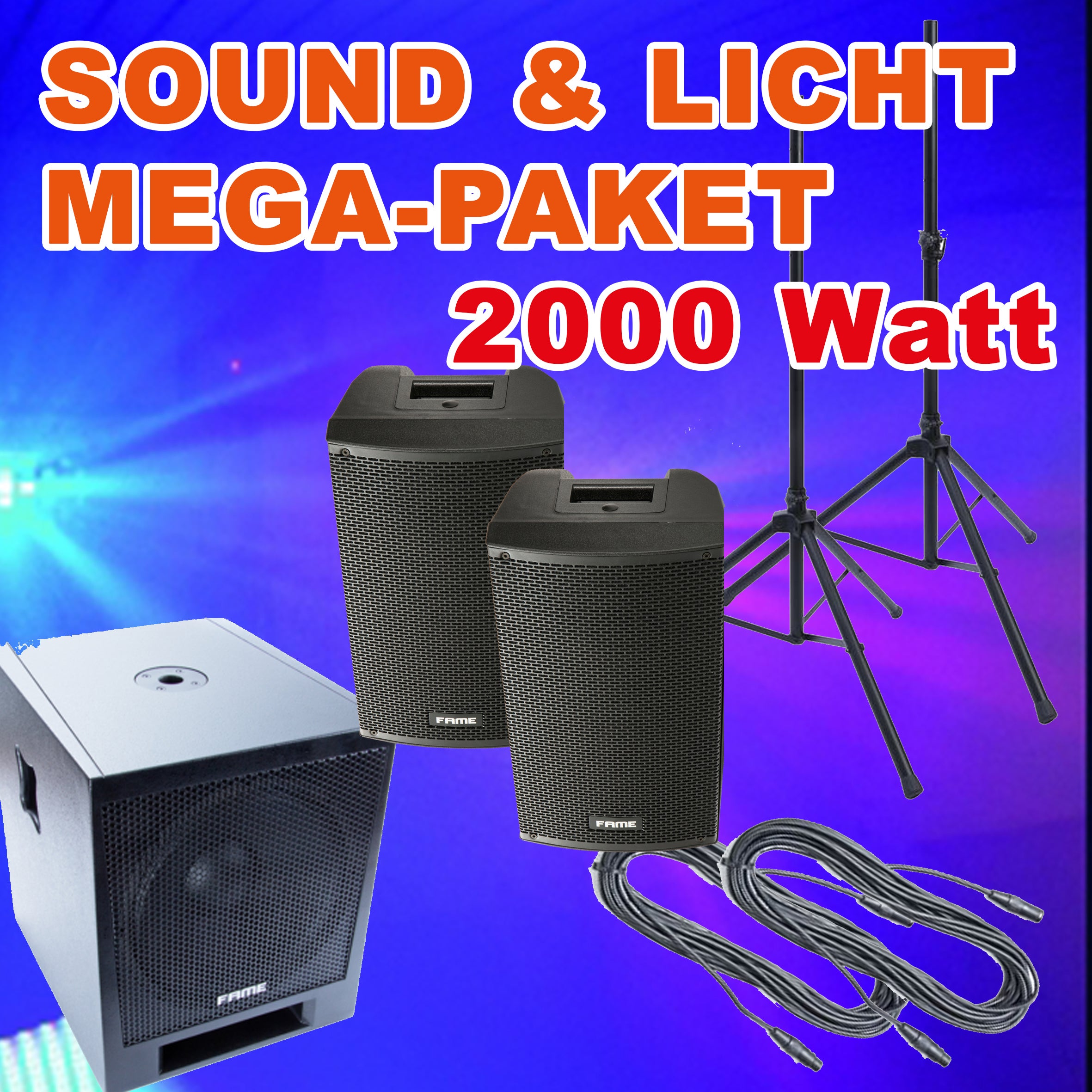 PA-/DJ-Anlage mieten – 2000 Watt Musikanlage inkl. Lichtanlage für bis zu 200 Personen