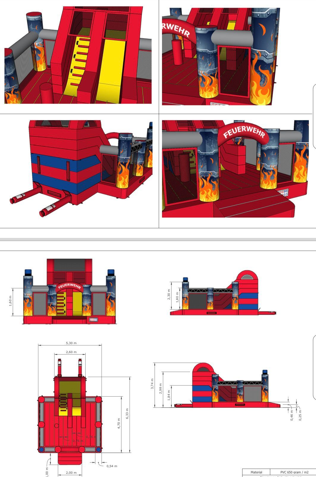 Hüpfburg Slidebox Feuerwehr mieten – 6,5x5,5x3,8 m mit Rutsche – 3