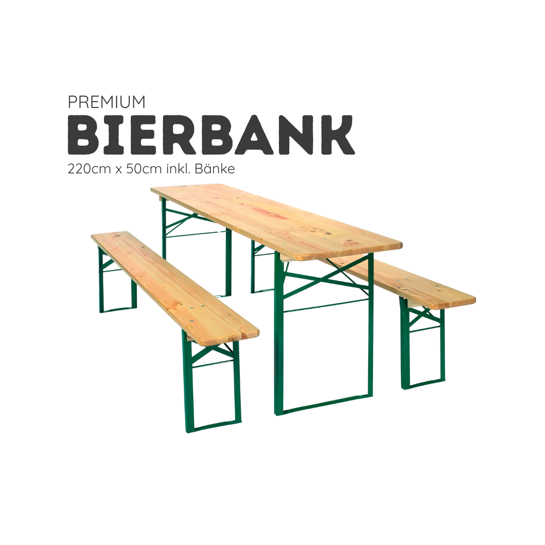 Bierzeltgarnitur mieten - Tisch & 2 Baenke 220 x 50 cm fuer bis zu 8 Personen