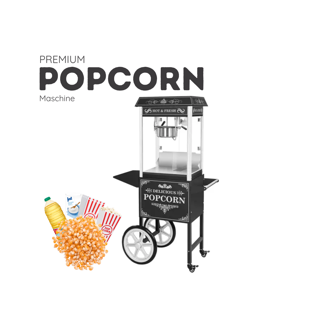 Popcornmaschine mit Wagen mieten - Kino-Feeling fuer jedes Event