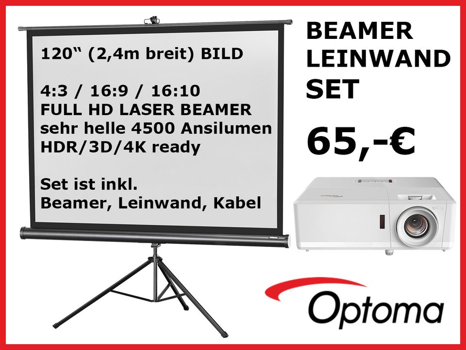 Beamer mit Leinwand mieten Berlin – 240 cm, Full-HD Beamer-Set für Events & Tagungen