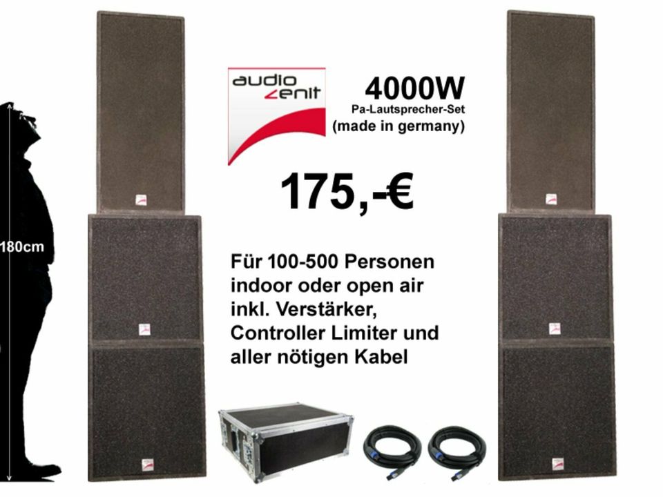PA-Set 5 mieten: 4000W Beschallungssystem Audio Zenit Made in Germany für bis 500 Personen