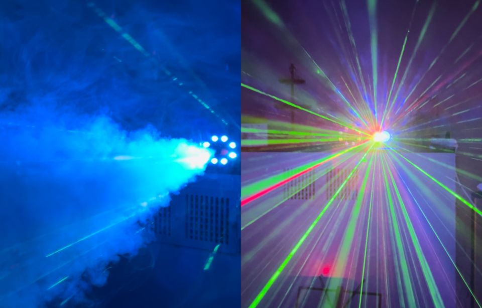 Nebelmaschine/Discolicht mieten/Musikanlage/Partylicht/UV Licht