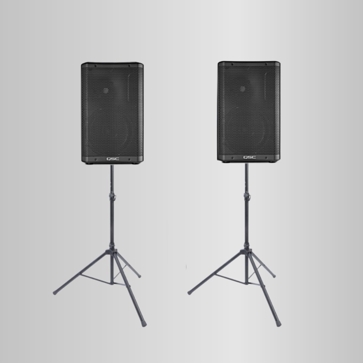 PA-Set QSC CP 12 mieten bei Flux Rentals – 2× 12′′ Aktivlautsprecher, 2000 W