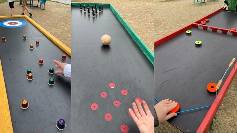 Spielplatten, Wurfspiele, XL-Jenga, Schwing-Kegeln, Kinderarmbrustschi