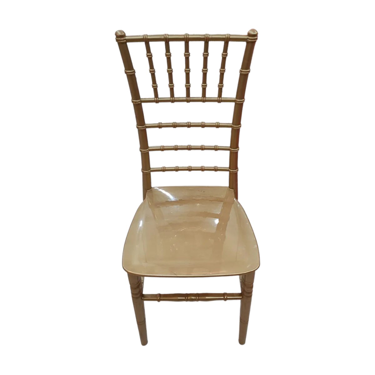 Stuhl Chiavari Gold mit Sitzkissen weiß mieten