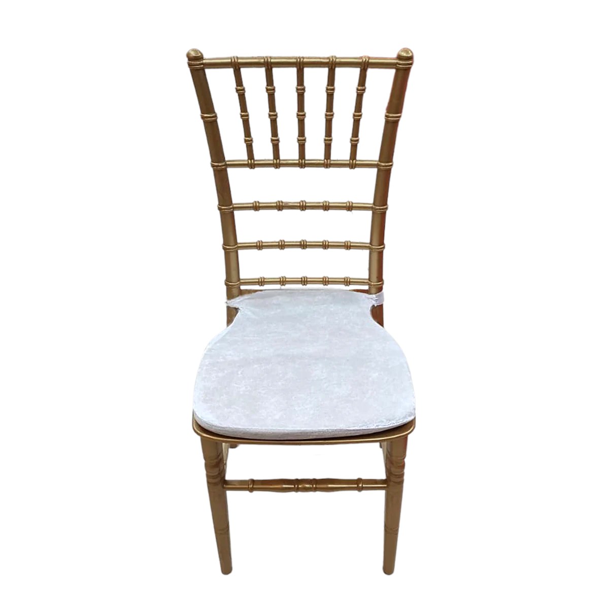 Stuhl Chiavari Gold mit Sitzkissen weiß mieten – 2