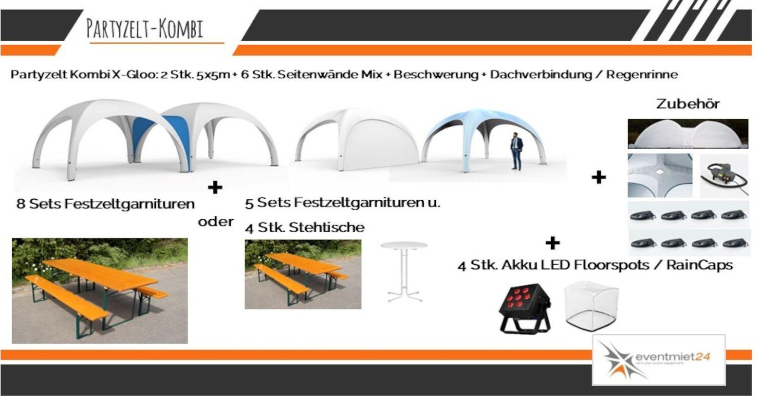 Partyzelt, Event Pavillon Zelte Sonnenschutz, X-Gloo Doms inkl. Ausstattung mieten
