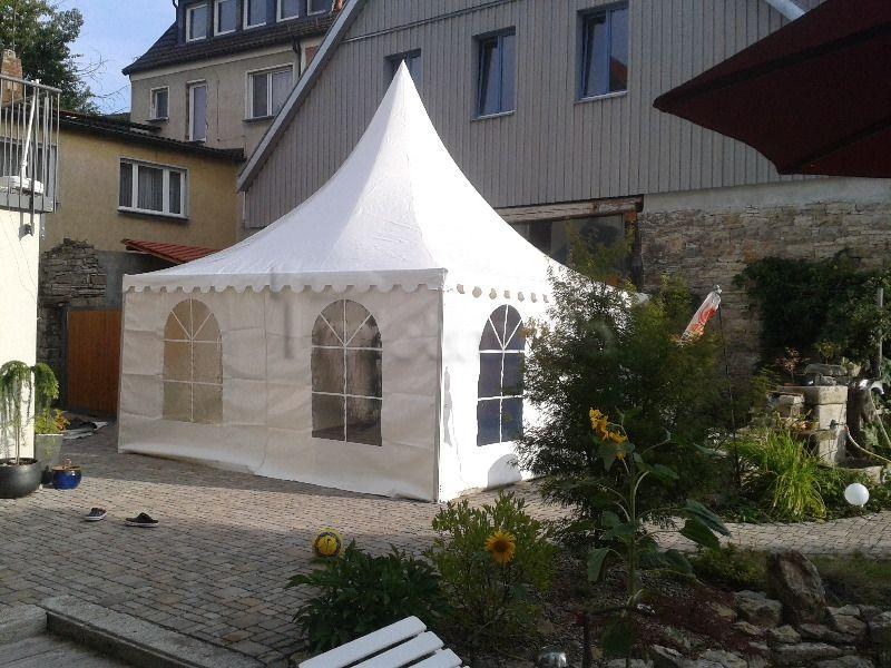 Pagodenzelt Spitzzelt 5x5m, weiß, mit Fenstern mieten in Böblingen – 2