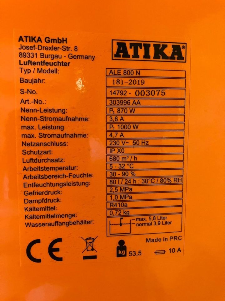 BRV Bautrockner Luftentfeuchter Atika ALE 800 N mieten – 2