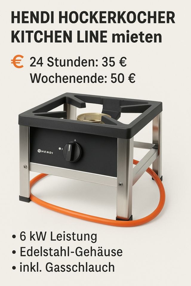 Hockerkocher Gas 6 kW Edelstahl Outdoor Kocher mieten in Herford