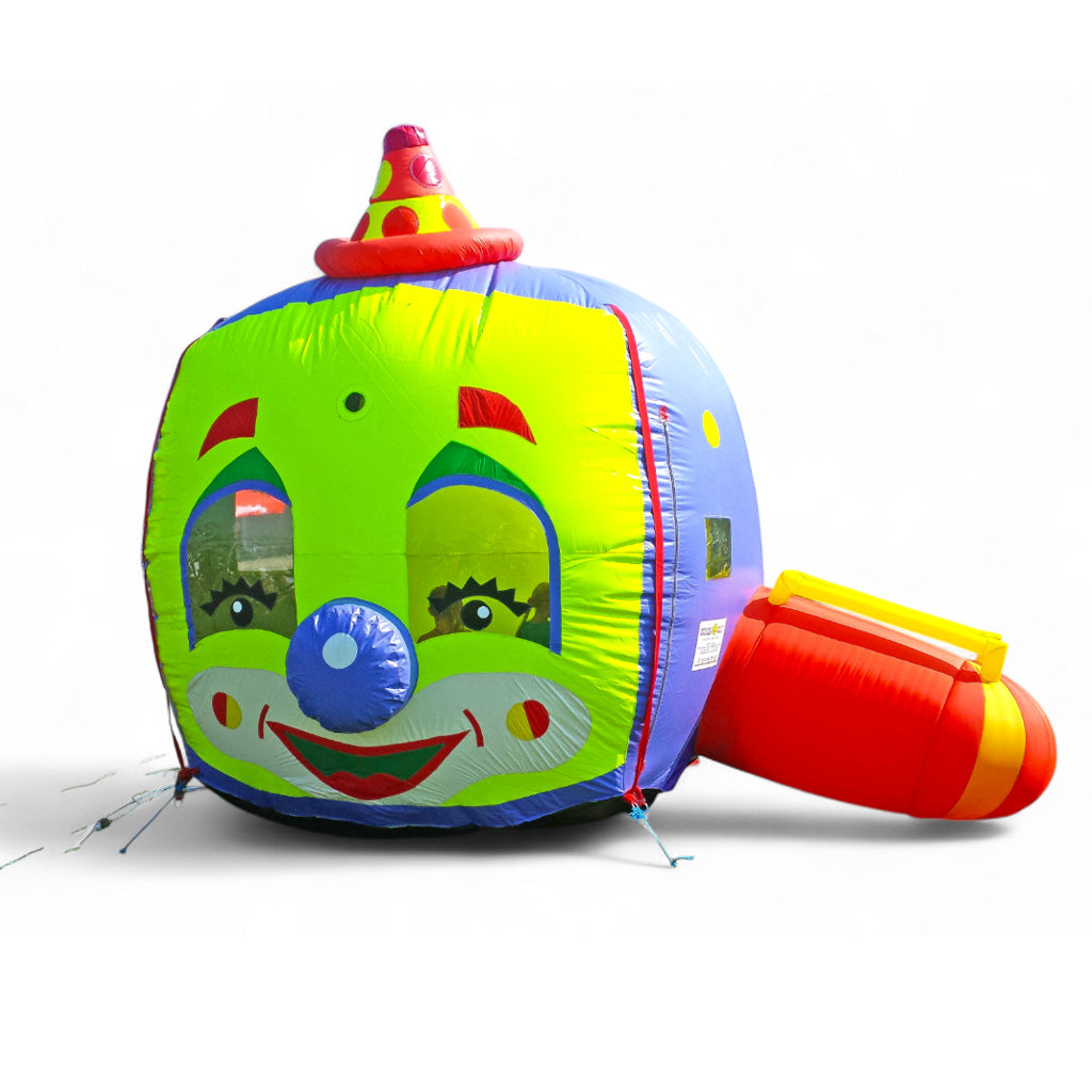 Windballon „Clown“ mieten 5×4 m – Lachen, Hüpfen, Ballone jagen!