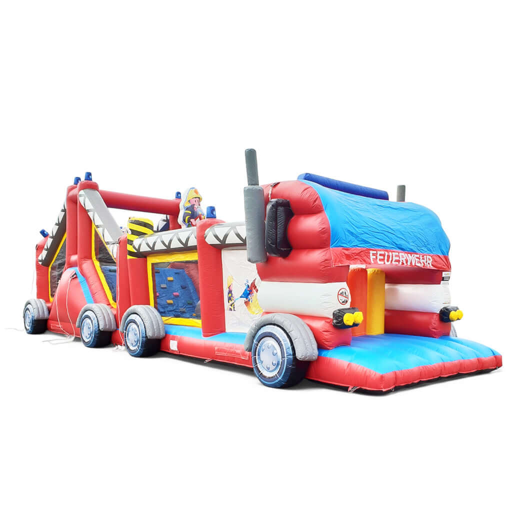 Hindernisparcours Feuerwehr LKW 15x4m, Auto Hüpfburg mieten