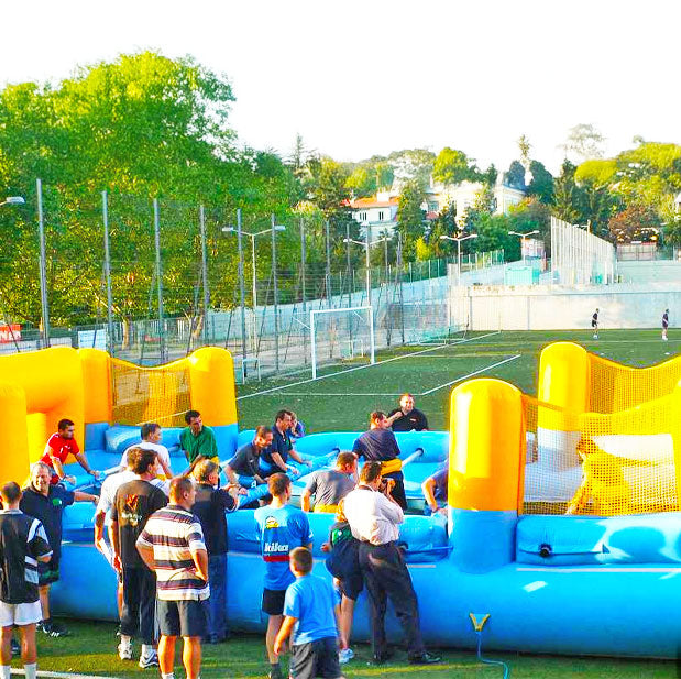 Riesenwuzzler mieten 10 Spieler – Profi-Modell 13,5 x 7 m in Blau-Gelb mieten