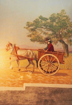Spanische Pferdewagen Kulisse mieten – Kutsche, Hochformat, B1