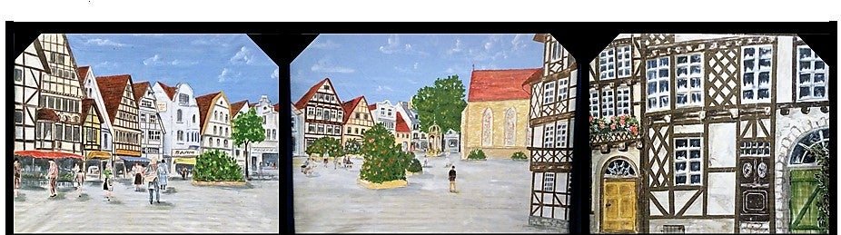 Düsseldorf Altstadt Kulisse mieten – Panorama Fachwerk Backdrop, 13,5 m – 2