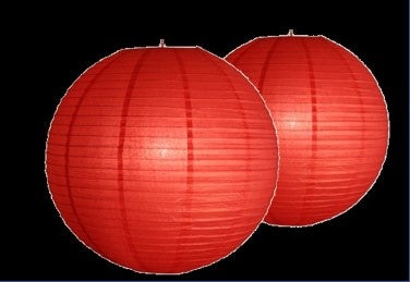 China-Lampions mieten – rote Asia-Hängelampen aus Reispapier (ca. 35 cm Ø)