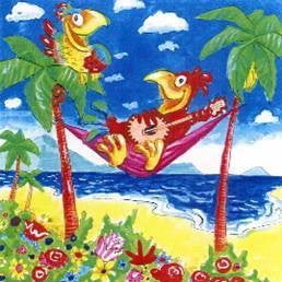 Papagei-Kulisse mieten – handgemalte Strand- & Meer-Deko, freistehend, 5 x 5 m