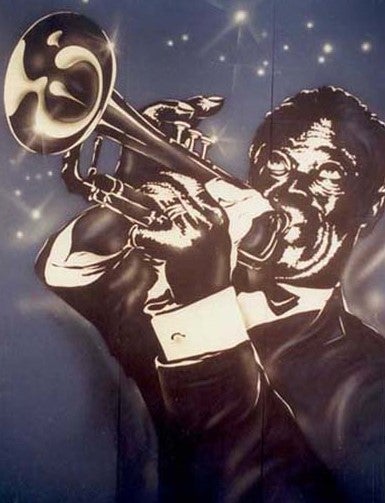 Jazz-Kulissen mieten – 6er-Set Blues & Sänger Backdrops, je ca. 320 x 300 cm – 2