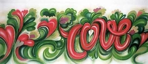 70er-Jahre-Kulisse mieten – „Love" Bühnendekoration, ca. 6 x 3 m, handgemalt