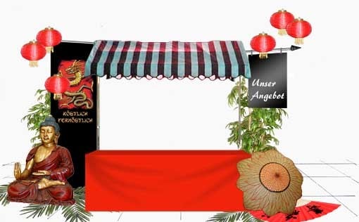 Asia Marktstand mieten – China-Buffetstand, Arbeitsfläche ca. 200 x 100 cm