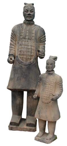 Terracotta-Krieger-Figur mieten – vollplastische Deko, ca. 180–200 cm, Tempel-Motto