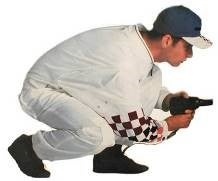 Motorsport Display Aufsteller mieten – 2D Mechaniker-Figur bis ca. 180 cm, Rennsport Deko – 2