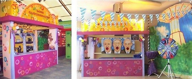 Losbude mieten - Jahrmarkt Kirmes-Stand mit Beleuchtung Event-Deko