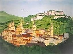 Salzburg-Kulisse mieten - Stadtkulisse, Salzach & Österreich, handgemalt
