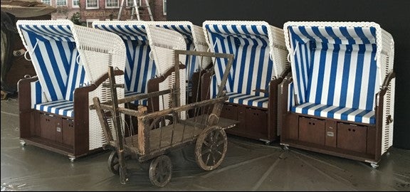 Strandkörbe mieten – Original 2-Sitzer Strandkorb in Blau/Weiß – 2