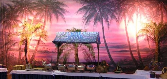 Rio-Beach-Kulisse mieten – Sonnenuntergang, Brasilien, Strand & Palmen, handgemalt – 2