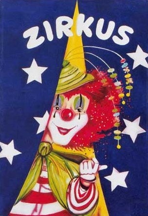 Clown-Kulisse mieten – Zirkus & Manege, handgemalt, freistehend 1,4 x 2 m