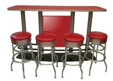 Coca-Cola Bar mieten – USA Bartheke ca. 200 cm inkl. 4 rote Barhocker