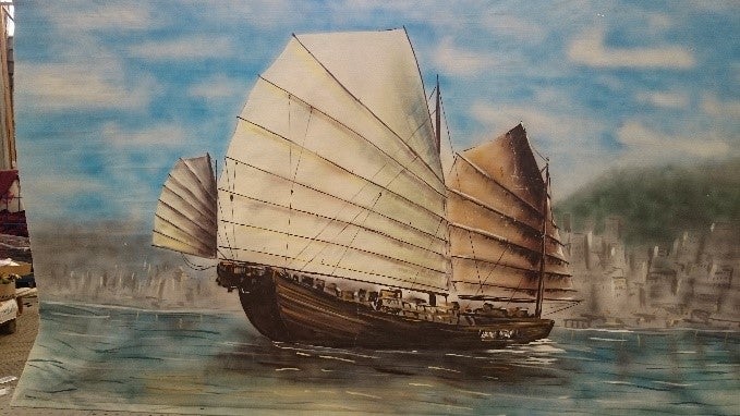 China-Kulisse mieten – Asien-Dschunke Hongkong ca. 4,5 m x 300 cm, B1