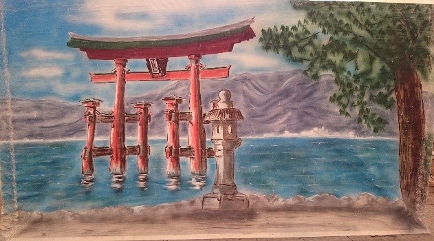 China-Torii-Kulisse mieten – Asien-Deko, handgemalt, 4,5 m x 300 cm